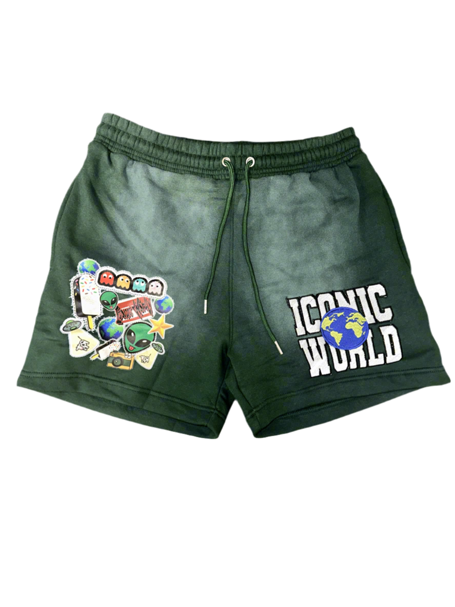 GREEN ICONIC GLOBAL-WIDE SHORTS